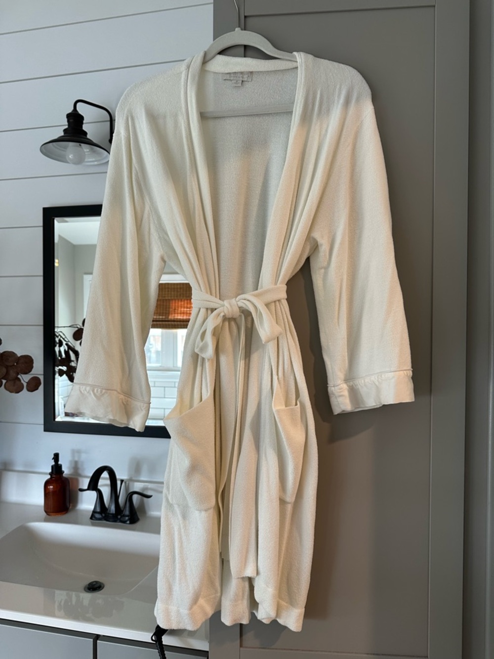 Barefoot Dreams Cream Waffle Robe with Tie Belt